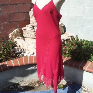 VERONICA Pencil Midi Dress Embroidered Bodice  Asymmetrical Hem Party Lined L